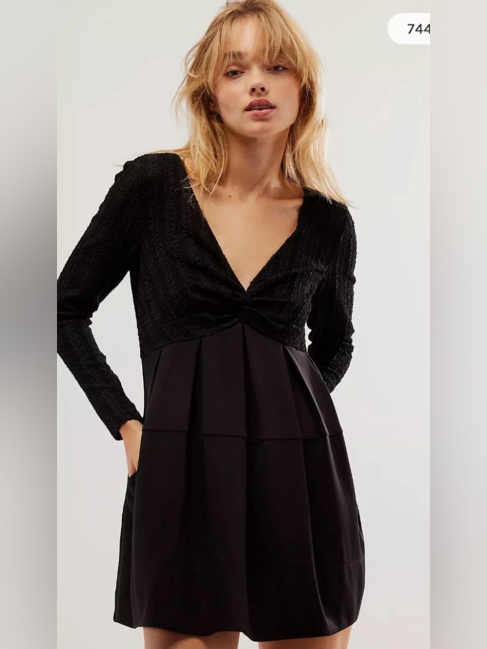 Free People Black Vida Long-Sleeve Twist Front Dress